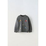EMBROIDERED CARS KNIT SWEATER