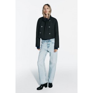 CROPPED WOOL BLEND DOUBLE BREASTED JACKET