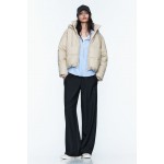WIND PROTECTION FAUX LEATHER CROPPED PUFFER ANORAK