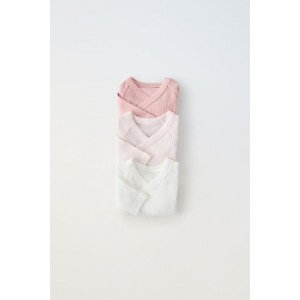 0-6 MONTHS/ THREE-PACK OF RIBBED SURPLICE BODYSUITS