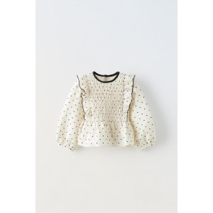 SHIMMERY STRUCTURED POLKA DOT BLOUSE
