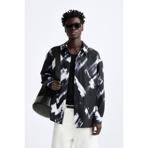 PRINTED PLEATED EFFECT OVERSHIRT