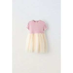TULLE DETAIL STRIPED DRESS