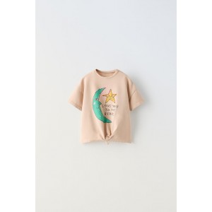 KNOTTED T-SHIRT WITH MOON AND STAR PRINT