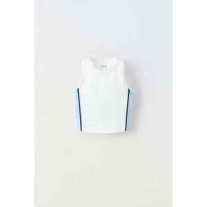 CONTRASTING BAND TECHNICAL FABRIC TOP
