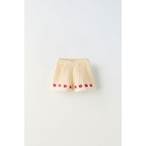 EMBROIDERED CROCHET KNIT SHORTS