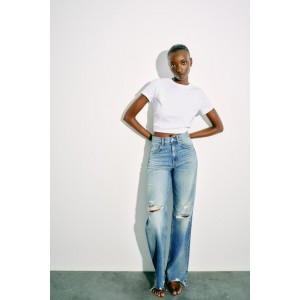RIPPED HIGH RISE TRF WIDE LEG JEANS