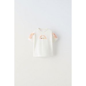 EMBROIDERED SHOULDER APPLIQUEE T-SHIRT