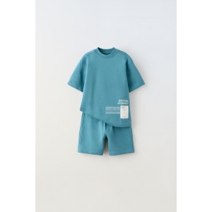 PLUSH T-SHIRT AND BERMUDA SHORTS CO-ORD WITH LABEL