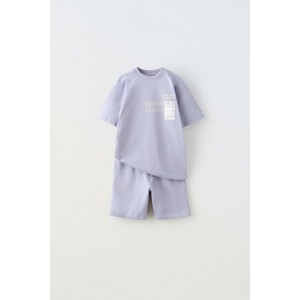 PLUSH T-SHIRT AND BERMUDA SHORTS CO-ORD WITH LABEL DETAIL