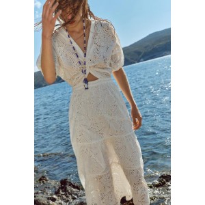 PERFORATED KNOTTED EMBROIDERED DRESS