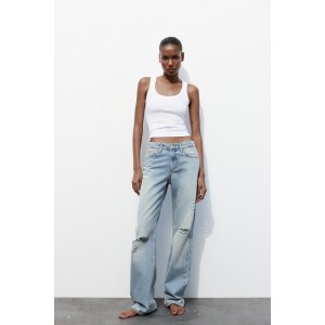 TRF MID WAIST FULL LENGTH WIDE LEG RIPPED JEANS