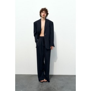 BELTED PINSTRIPE PANTS