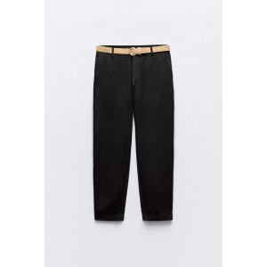 BELTED LINEN BLEND CHINO PANTS
