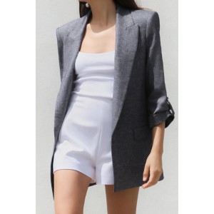 LINEN BLEND BLAZER WITH ROLLED-UP SLEEVES