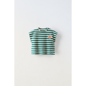 EMBROIDERED STRIPED WAFFLE KNIT T-SHIRT