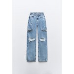 Z1975 MID WAIST RIPPED CUT OUT STRAIGHT LEG JEANS
