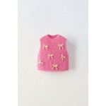 CONTRASTING MINI BOWS KNIT TOP