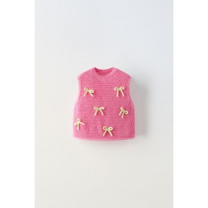 CONTRASTING MINI BOWS KNIT TOP