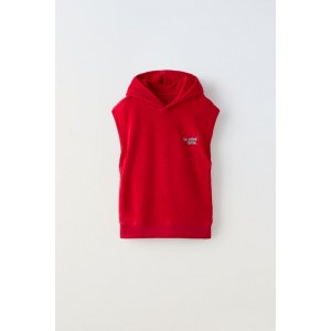 TEXT DETAIL HOODED TERRYCLOTH TANK TOP