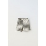 LINEN BLEND STRIPED BERMUDA SHORTS WITH BUTTONS
