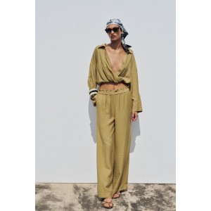 WIDE LEG GATHERED WAIST PANT