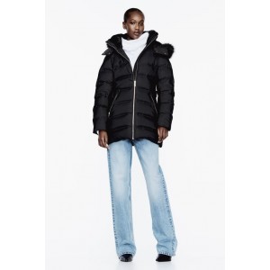 LONGLINE HOODED QUILTED FEATHER AND DOWN COAT