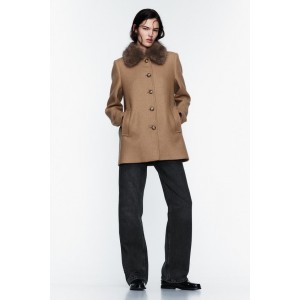 WOOL BLEND COAT WITH FAUX FUR COLLAR