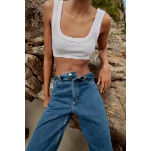 RIB WASHED EFFECT RIPPED CROP TOP