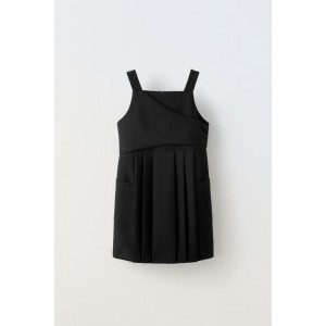 POCKETED PLEATED PINAFORE DRESS