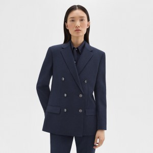 Double-Breasted Boxy Blazer in Oxford Wool