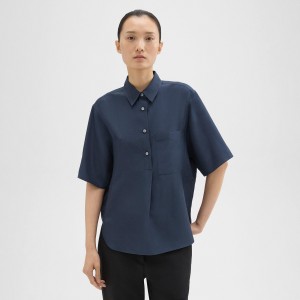 Short-Sleeve Silk Popover Shirt
