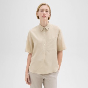 Short-Sleeve Silk Popover Shirt