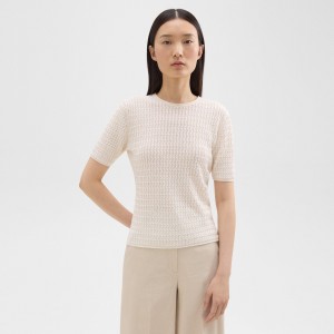 Short-Sleeve Sweater in Cable Knit Linen