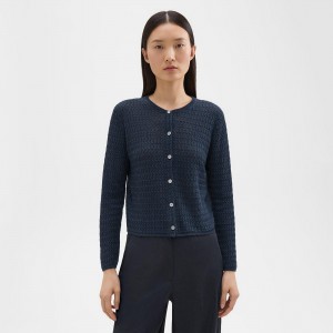 Crewneck Cardigan in Cable Knit Linen
