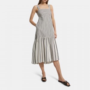 Tie-Back Dress in Striped Cotton Poplin