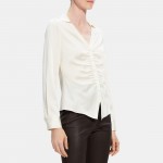 Ruched Button-Up Shirt in Satin