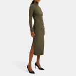 Ruched Turtleneck Dress in Pima Cotton Jersey