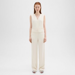 High-Waist Wide-Leg Pant in Striped Admiral Crepe