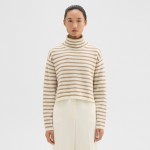 Striped Crop Turtleneck in Felted Wool-Cashmere