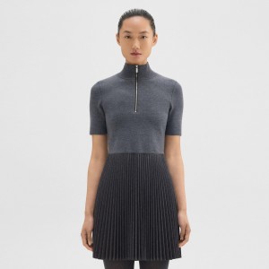 Zip-Up Combo Dress in Blended Wool Flannel