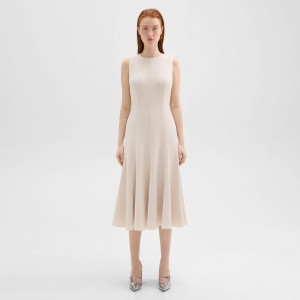 Sleeveless Fit-and-Flare Dress in Admiral Crepe