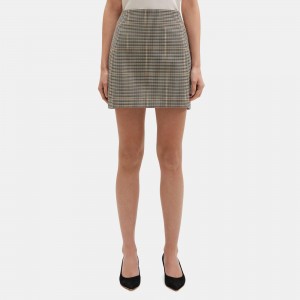 Mini Skirt in Checked Wool-Blend