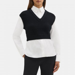 Layered Sweater Vest Shirt in Cotton-Blend
