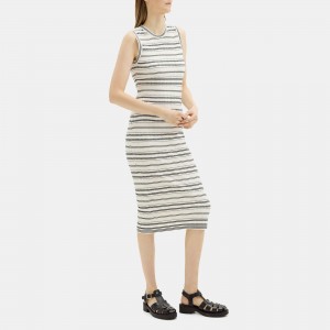 Striped Midi Dress in Crepe Knit