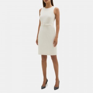 Belted Sheath Dress in Cotton-Blend Twill