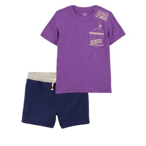 Multi Toddler 2-Piece Pocket Graphic Tee & Pull-On Knit Shorts Set