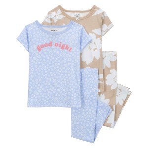 Blue/Khaki Baby 4-Piece Floral 100% Snug Fit Cotton Pajamas