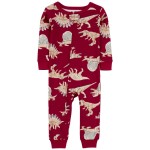 Burgundy Toddler 1-Piece Dinosaur 100% Snug Fit Cotton Footless Pajamas