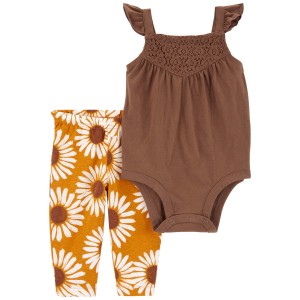 Brown/Gold Baby 2-Piece Flutter Bodysuit Pant Set